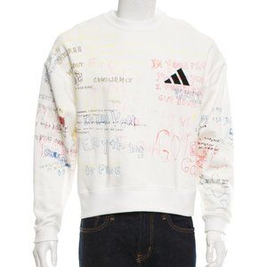 Yeezy White Crewneck Sweater with Multicolor Graphics
